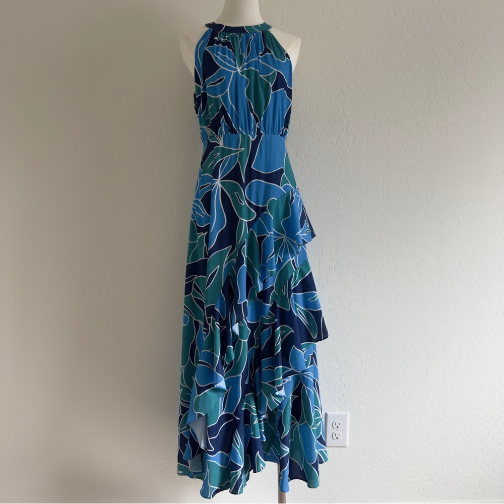 Blue Green Floral Maxi Dress